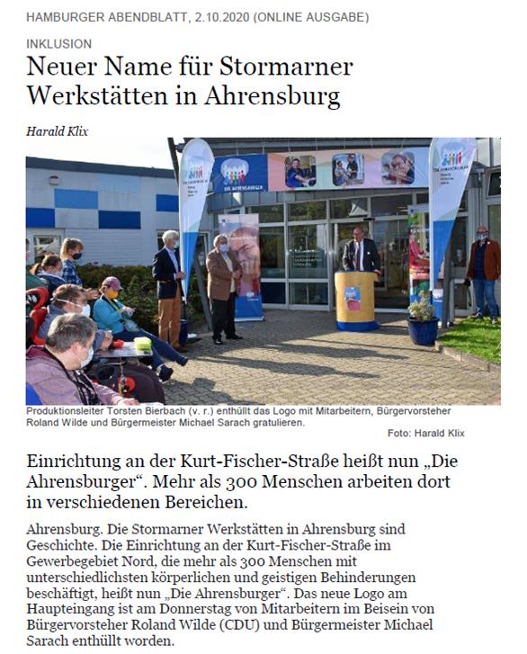 HH Abendblatt 02.10.20 Screen Shot DIE AHRENSBURGER